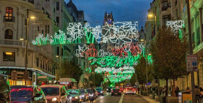 Luces de Navidad en Gran Vía, Madrid