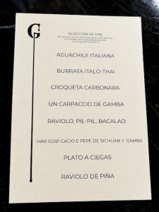 Foto de la carta del menú degustación de Gianna Ristorante en Madrid